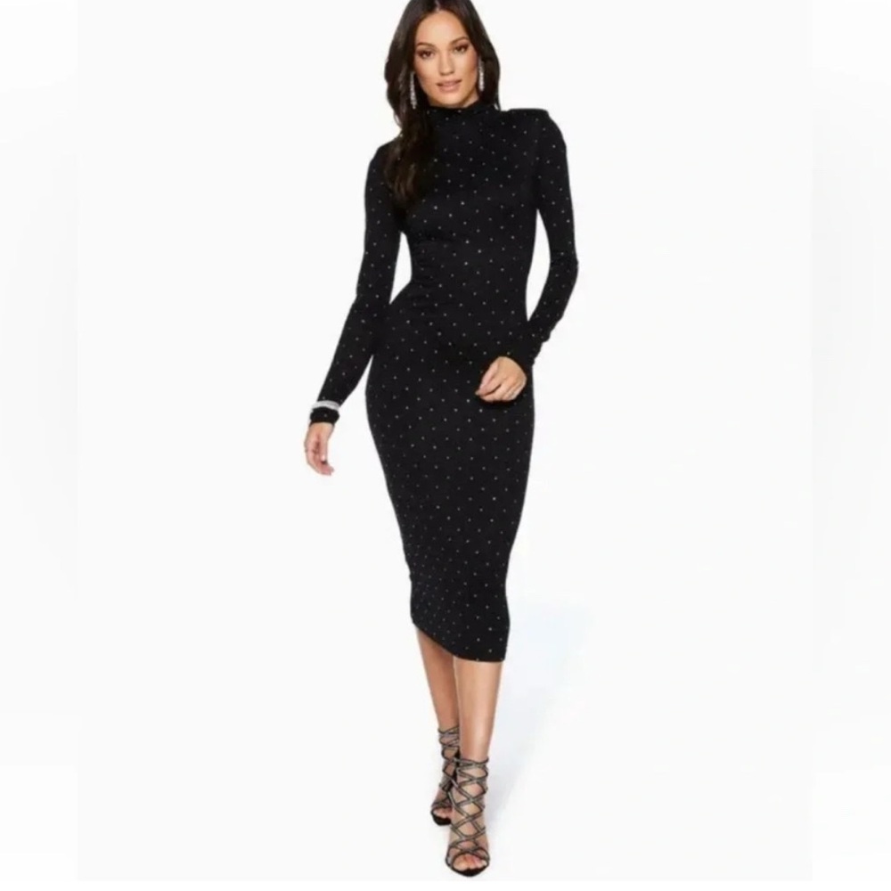Ramy Brook Black Della Long Sleeve Embellished Body Con dress Sz M